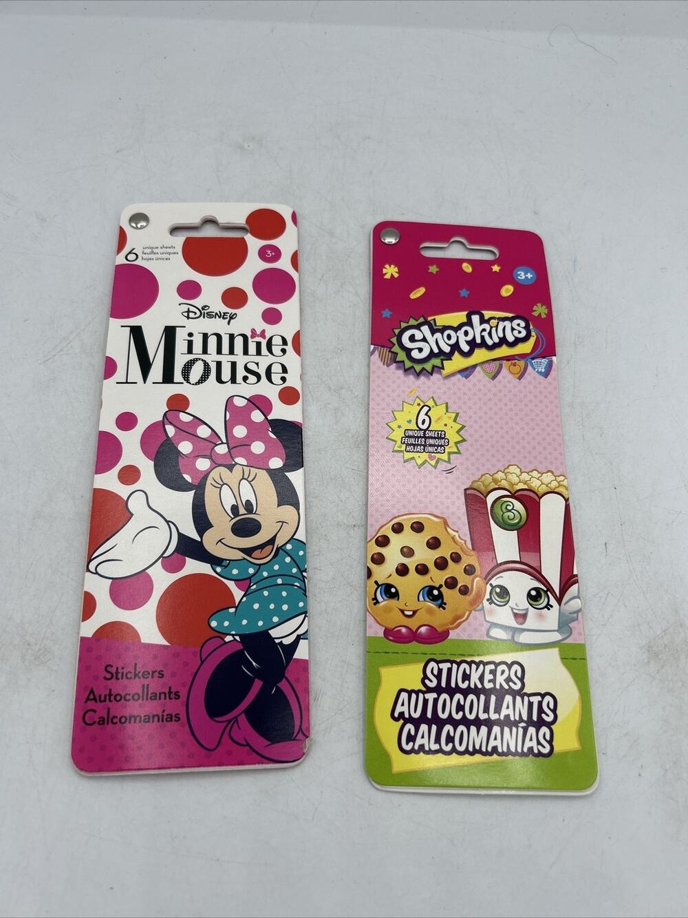 Shopkins And Disney Minnie Mouse 6 Unique Sticker Sheets Per Pack